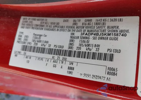 2019 Ford Fiesta Se z USA, uszkodzony, nr VIN 3FADP4BJ5KM158740